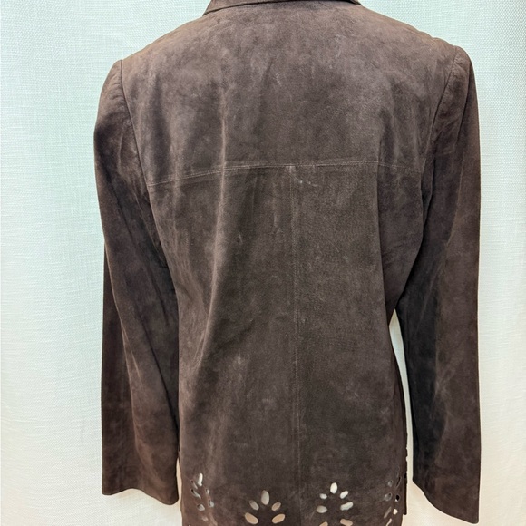 Lord & Taylor Brown Suede Leather Jacket Cutout Hem Button Front Size M Vintage! - Picture 3 of 6
